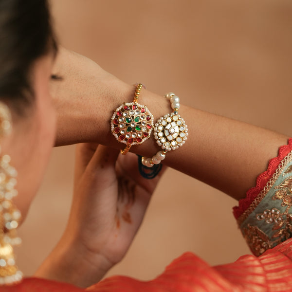 MDRB1261 - White Colour Gold Plated Jadau Kundan Bracelet