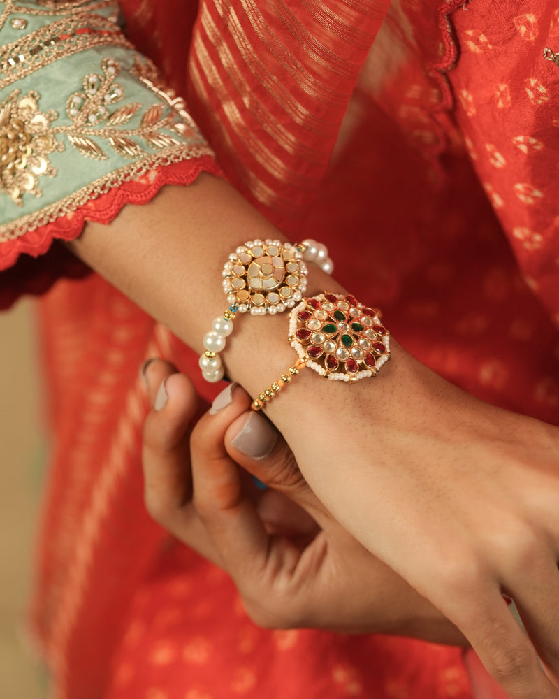 MDRB1261 - Multi Colour Gold Plated Jadau Kundan Bracelet