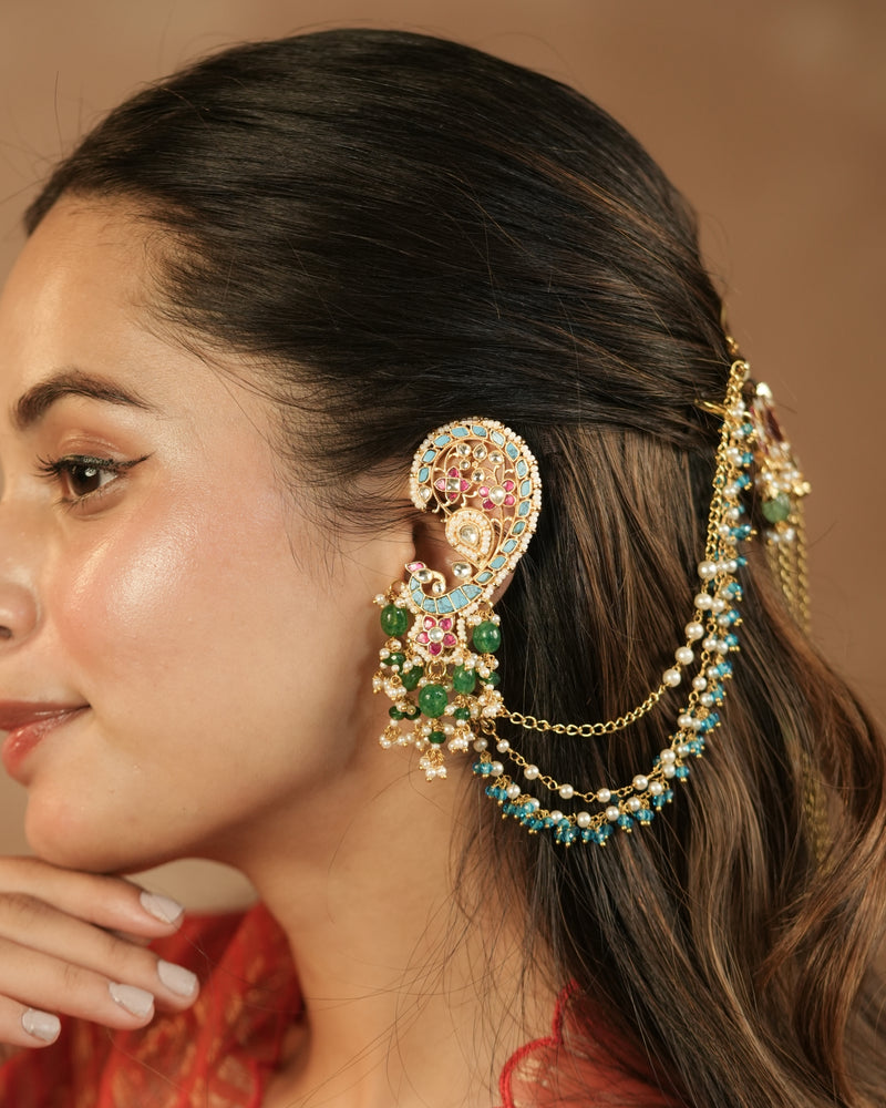 MDE1258 - Multi Colour Gold Plated Jadau Kundan Earcuff