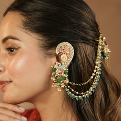 MDE1258 - Multi Colour Gold Plated Jadau Kundan Earcuff
