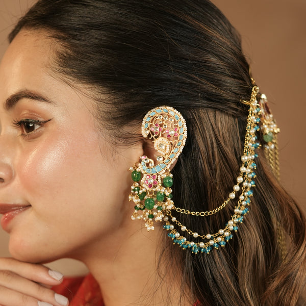 MDE1258 - Multi Colour Gold Plated Jadau Kundan Earcuff