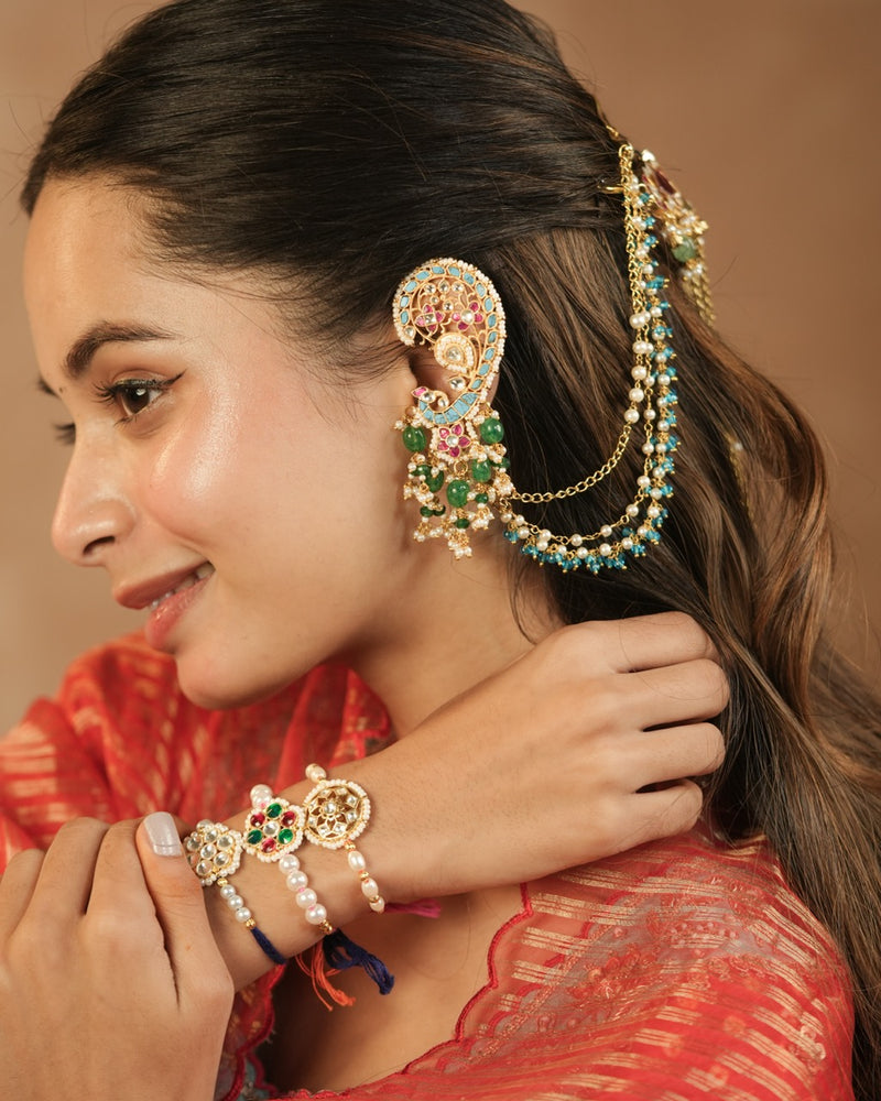 White Colour Gold Plated Jadau Kundan Thread Rakhi