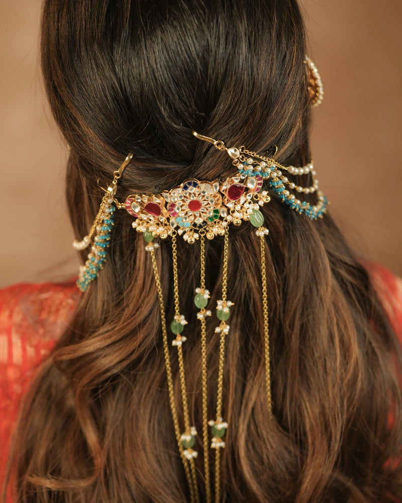 Multi Colour Gold Plated Jadau Kundan Braid