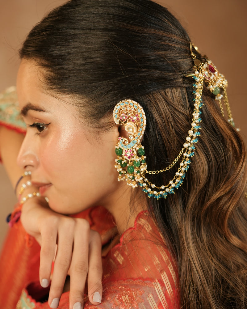 MDE1258 - Multi Colour Gold Plated Jadau Kundan Earcuff