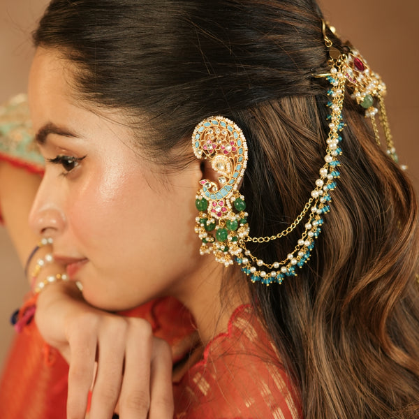 MDE1258 - Multi Colour Gold Plated Jadau Kundan Earcuff