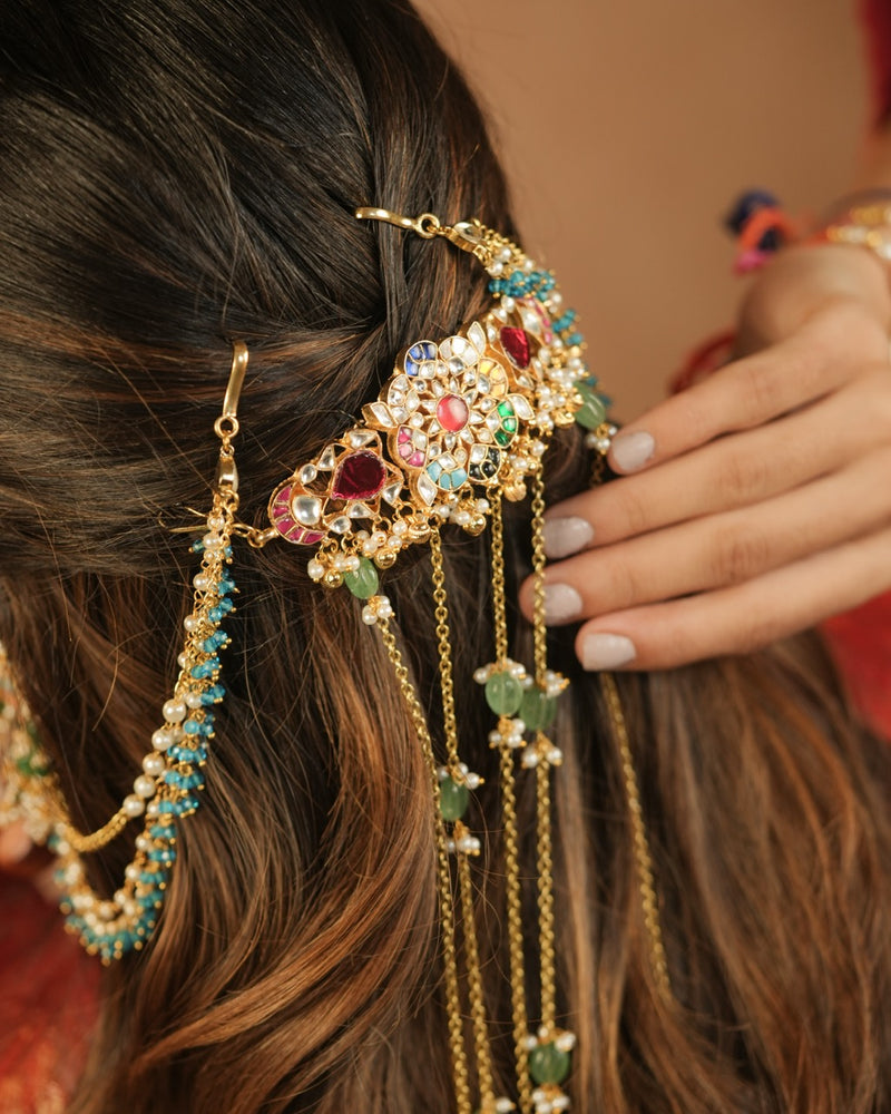Multi Colour Gold Plated Jadau Kundan Braid