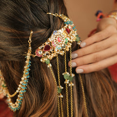 Multi Colour Gold Plated Jadau Kundan Braid