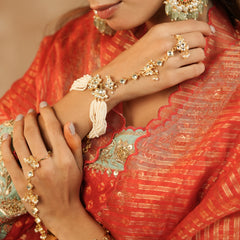 MDHP1266 - White Colour Gold Plated Jadau Kundan Hathphool