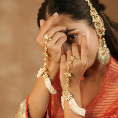 MDHP1266 - White Colour Gold Plated Jadau Kundan Hathphool