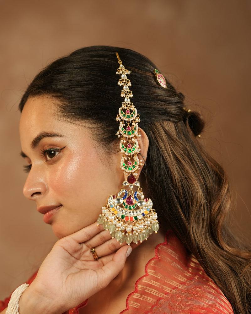 MDE1265 - Multi Colour Gold Plated Jadau Kundan Earrings