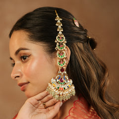MDE1265 - Multi Colour Gold Plated Jadau Kundan Earrings