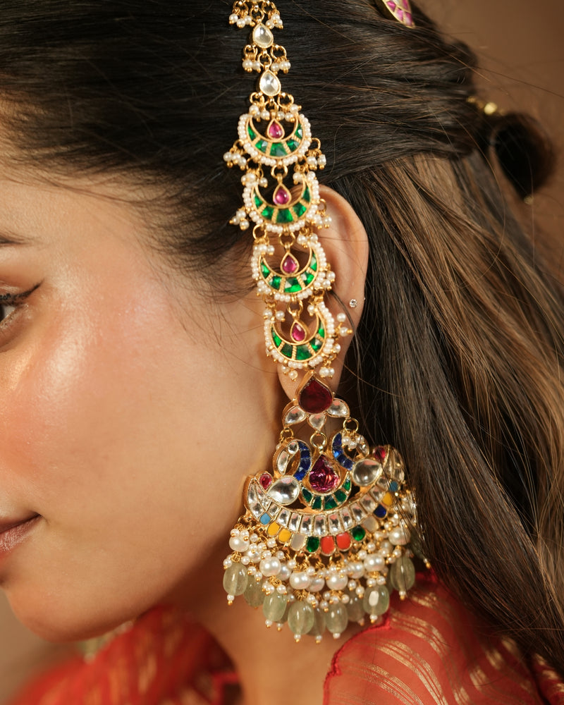 MDE1265 - Multi Colour Gold Plated Jadau Kundan Earrings