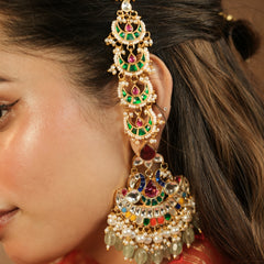 MDE1265 - Multi Colour Gold Plated Jadau Kundan Earrings
