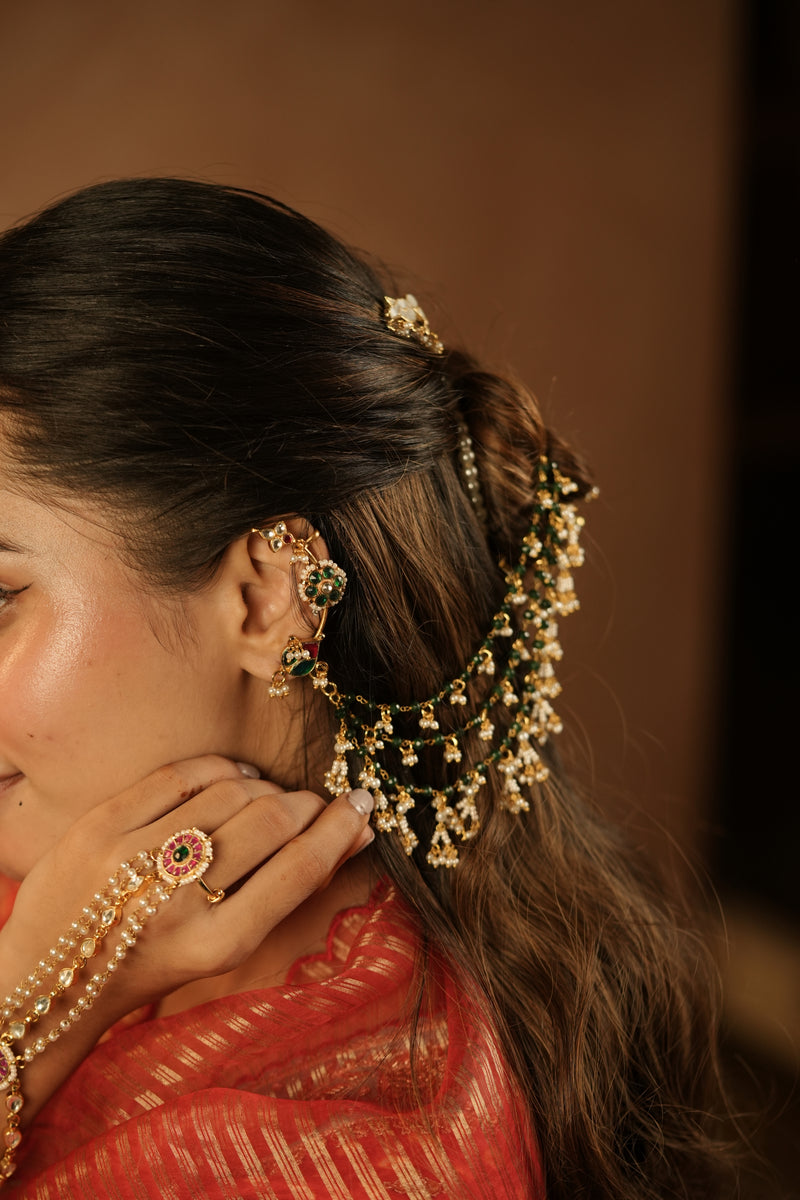 MDE1270 - Multi Colour Gold Plated Jadau Kundan Earcuff