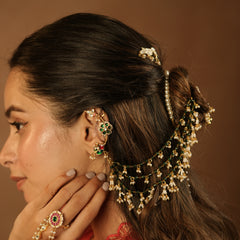 MDE1269 - Green And White Gold Plated Jadau Kundan Kaanchain