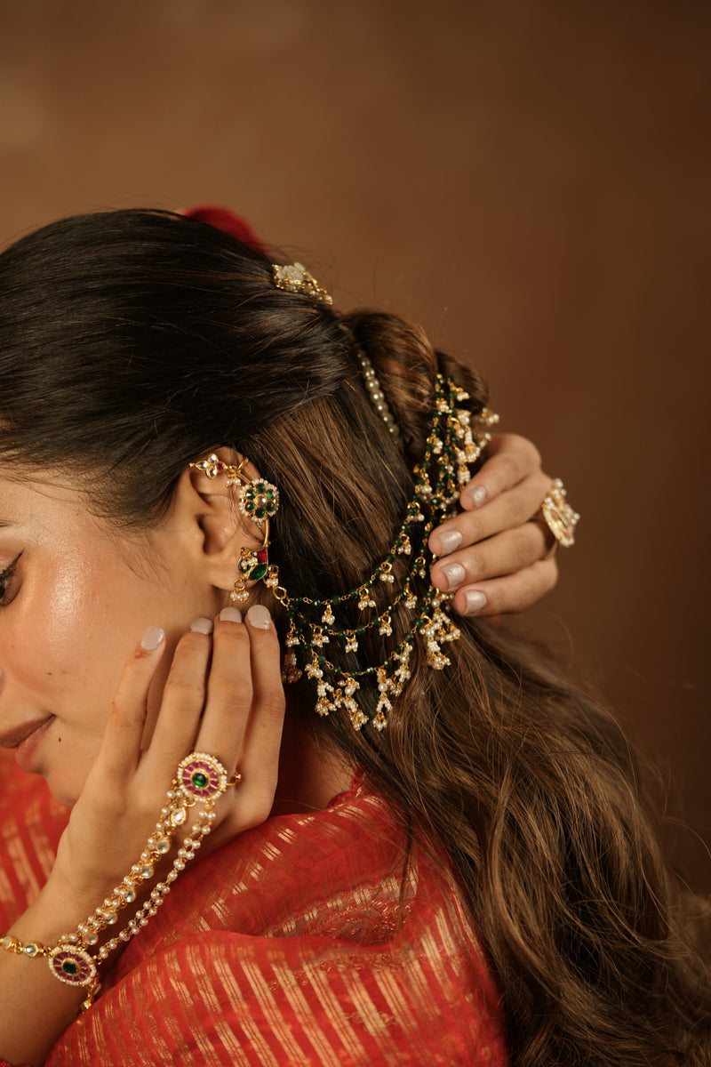 MDE1270 - Multi Colour Gold Plated Jadau Kundan Earcuff