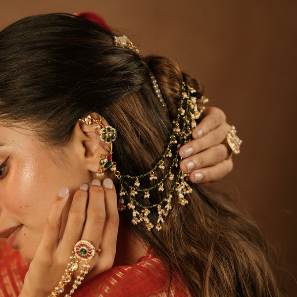 MDE1270 - Multi Colour Gold Plated Jadau Kundan Earcuff
