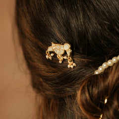 MDBR1271 - White Colour Gold Plated Jadau Kundan Parrot Motif Juda Pin