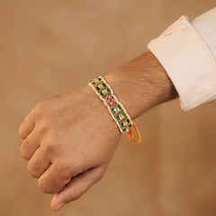 MDRB1277 - Multi Colour Gold Plated Jadau Kundan Flower Motif Thread Rakhi