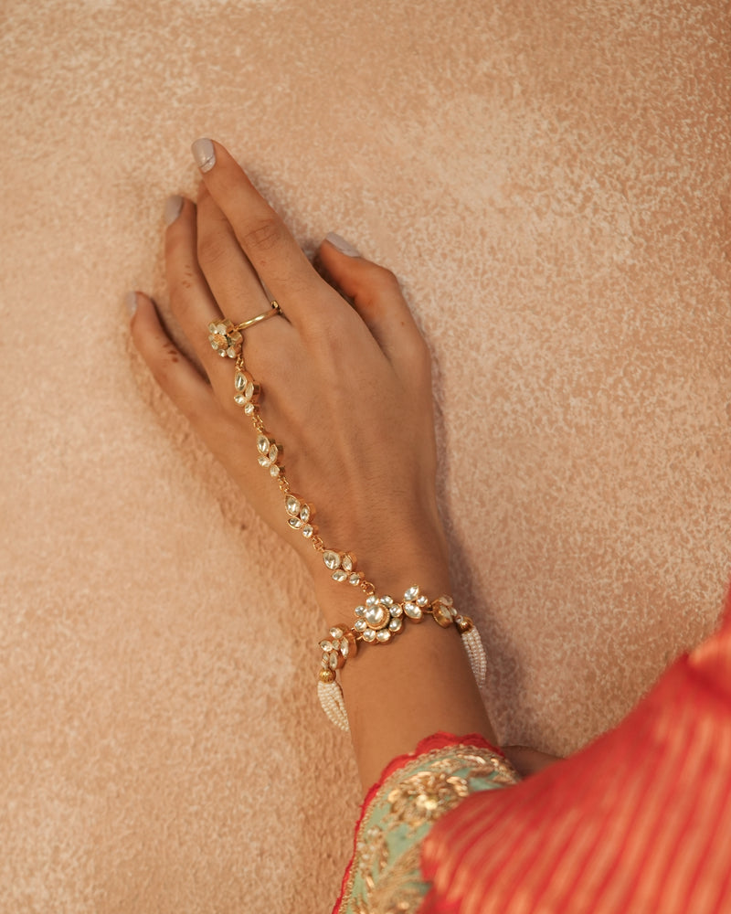 MDHP1239 - Multi Colour Gold Plated Jadau Kundan Hathphool