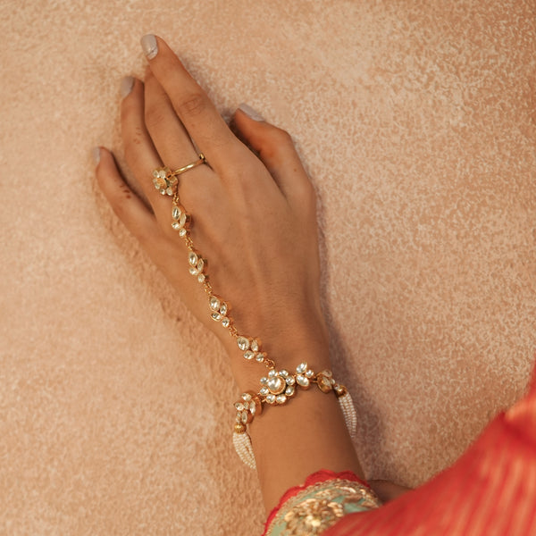 MDHP1239 - Multi Colour Gold Plated Jadau Kundan Hathphool