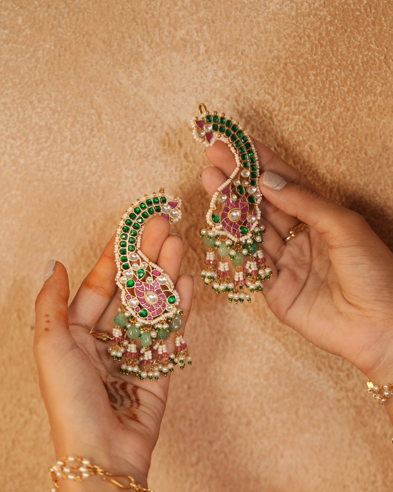 MDE1250 - Multi Colour Gold Plated Jadau Kundan Earcuff