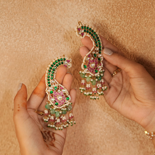 MDE1250 - Multi Colour Gold Plated Jadau Kundan Earcuff