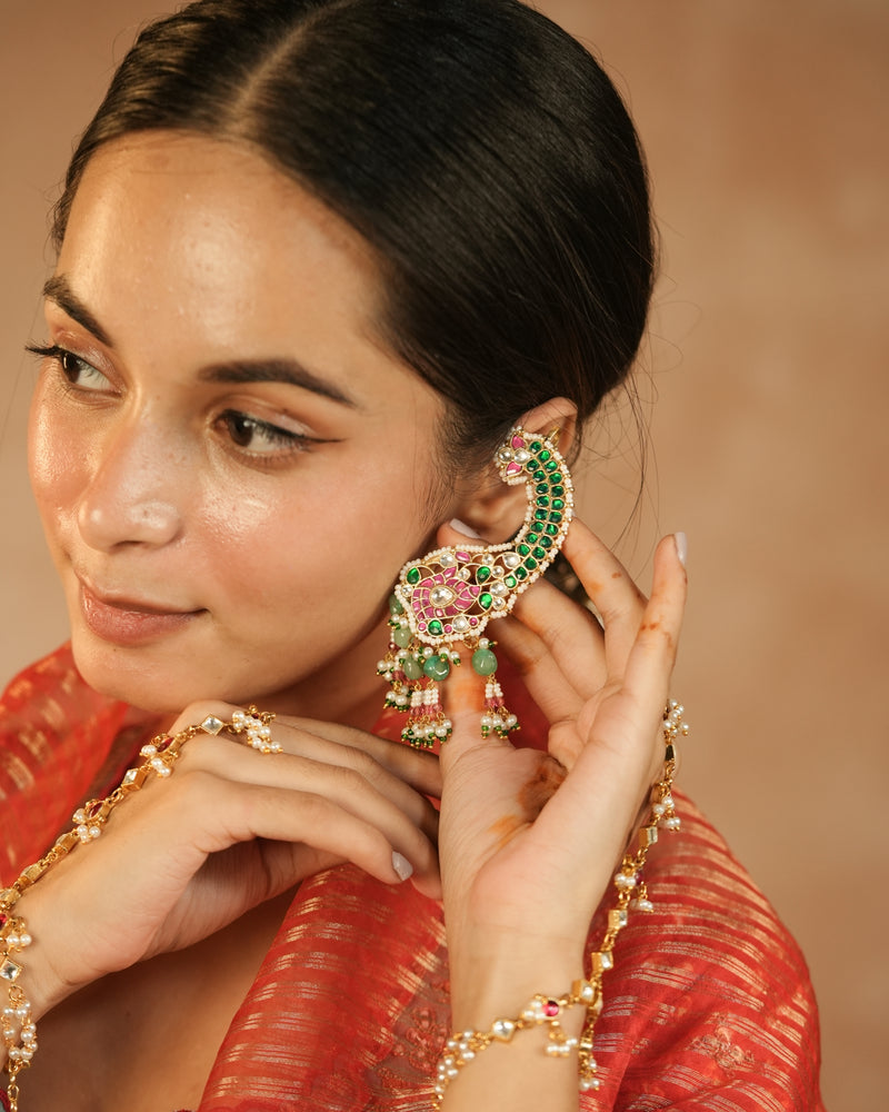 MDE1250 - Multi Colour Gold Plated Jadau Kundan Earcuff
