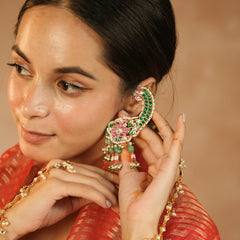MDE1250 - Multi Colour Gold Plated Jadau Kundan Earcuff