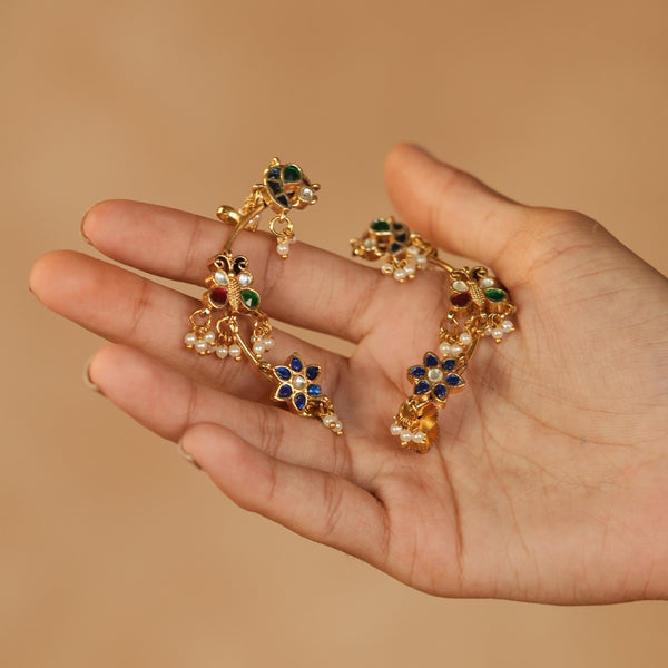MDE1259 - Multi Colour Gold Plated Jadau Kundan Earcuff