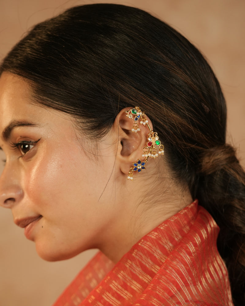 MDE1259 - Multi Colour Gold Plated Jadau Kundan Earcuff