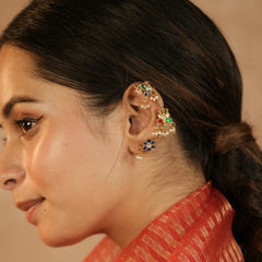 MDE1259 - Multi Colour Gold Plated Jadau Kundan Earcuff