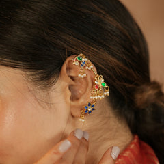 MDE1259 - Multi Colour Gold Plated Jadau Kundan Earcuff