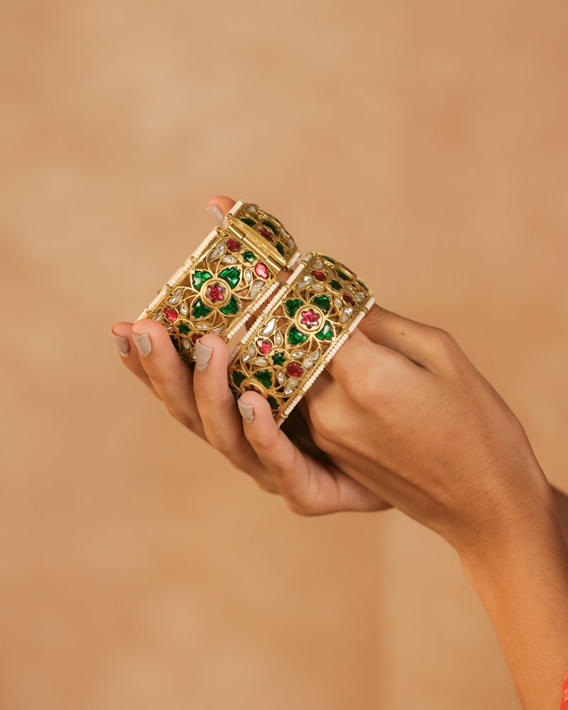 MDB1280 - Multi Colour Gold Plated Jadau Kundan Thappa Bangle