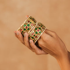 MDB1280 - Multi Colour Gold Plated Jadau Kundan Thappa Bangle