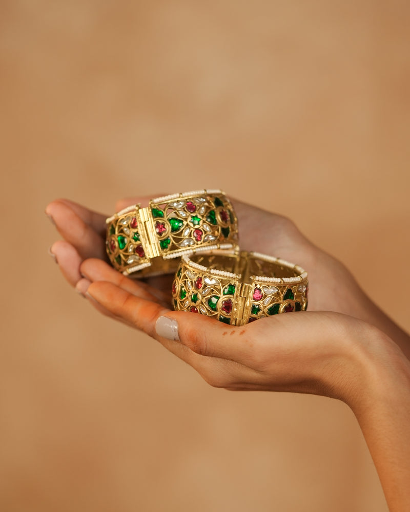 MDB1280 - Multi Colour Gold Plated Jadau Kundan Thappa Bangle