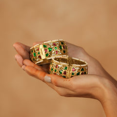 MDB1280 - Multi Colour Gold Plated Jadau Kundan Thappa Bangle