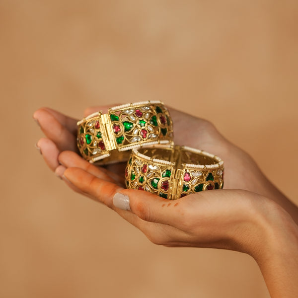 MDB1280 - Multi Colour Gold Plated Jadau Kundan Thappa Bangle