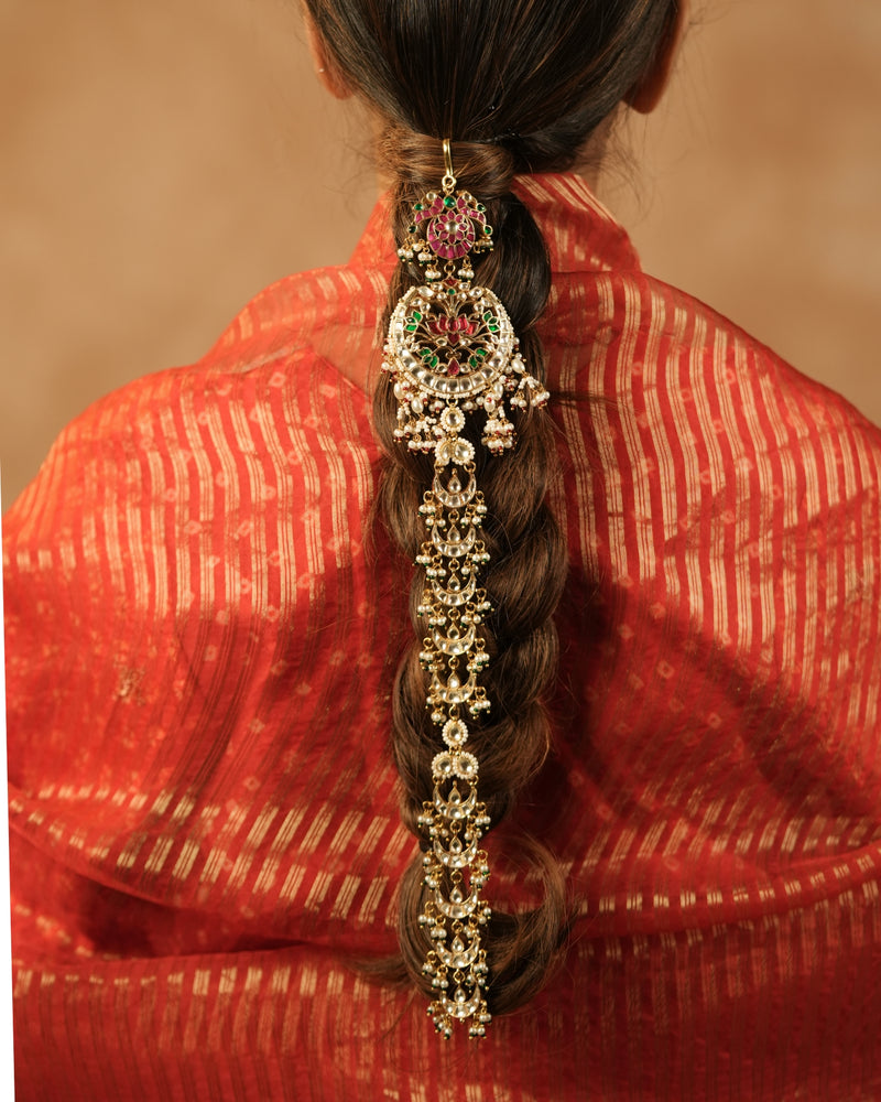 MDBR1281 - Multi Colour Gold Plated Jadau Kundan Juda Pin