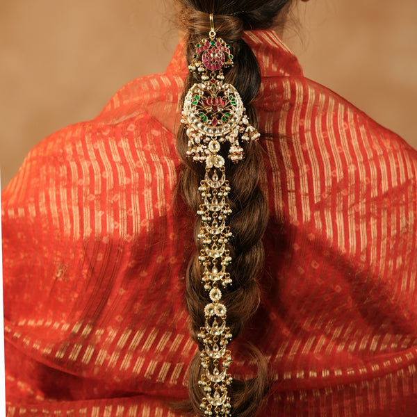 MDBR1281 - Multi Colour Gold Plated Jadau Kundan Juda Pin