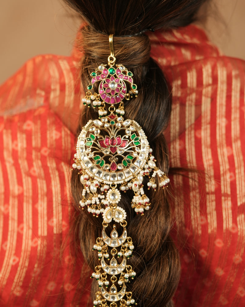 MDBR1281 - Multi Colour Gold Plated Jadau Kundan Juda Pin