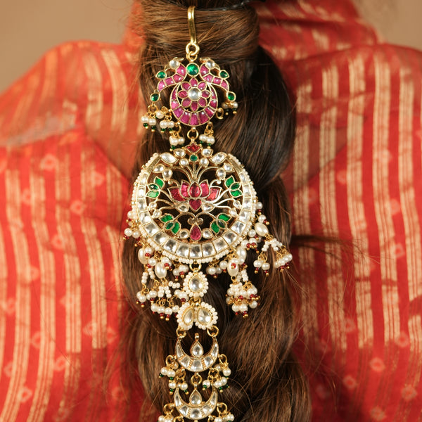 MDBR1281 - Multi Colour Gold Plated Jadau Kundan Juda Pin