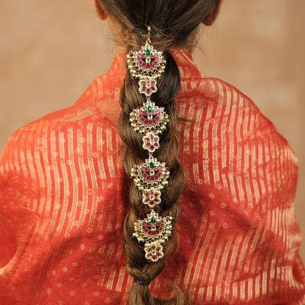 MDBR1272 - Multi Colour Gold Plated Jadau Kundan Braid