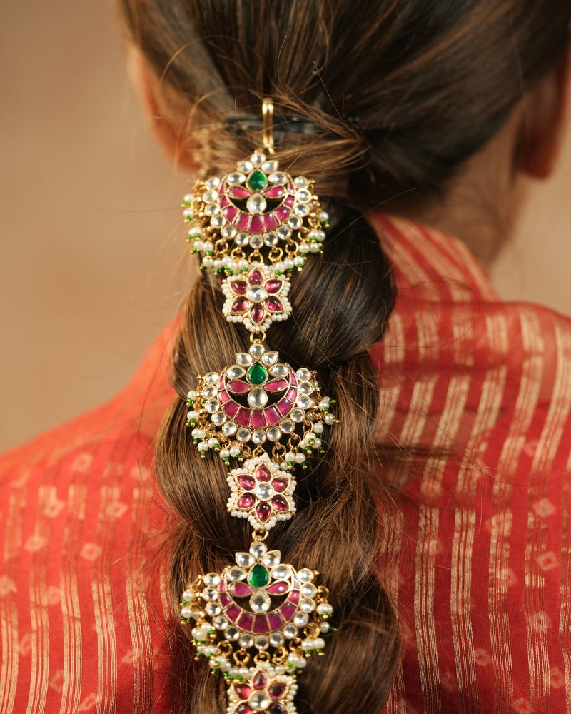 MDBR1272 - Multi Colour Gold Plated Jadau Kundan Braid