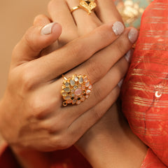MDR1283 - White Colour Gold Plated Mother of Pearl Ring