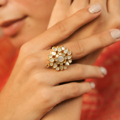 MDR1283 - White Colour Gold Plated Mother of Pearl Ring