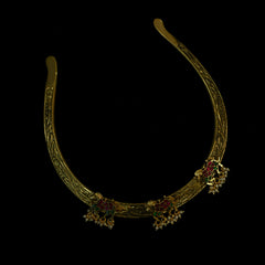 MDN624- Green And Pink Colour Gold Plated Jadau kundan Motif Tribal Hasli