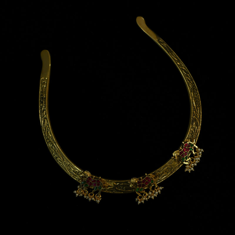 MDN624- Green And Pink Colour Gold Plated Jadau kundan Motif Tribal Hasli