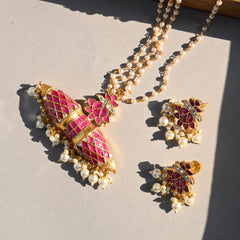 MDN121- Pink Colour Gold Plated Jadau Kundan Pendant Set