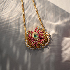 MDN1085- Multicolor Motif Gold Plated Jadau Kundan Thappa Pendant